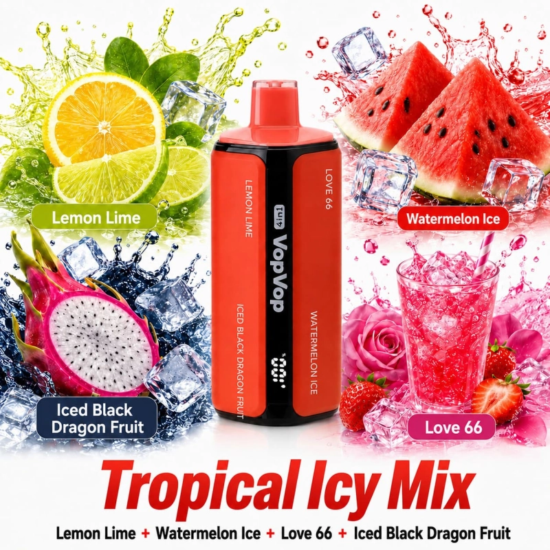 VOPVOP Quads 120K 4-in-1 Vape – Lemon Lime, Watermelon Ice, Black Ice Dragonfruit Strawberry And Love 66