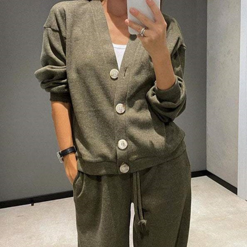 49% de desconto💥 Conjunto de casaco e calças de malha de duas peças para mulher com novo estilo outono