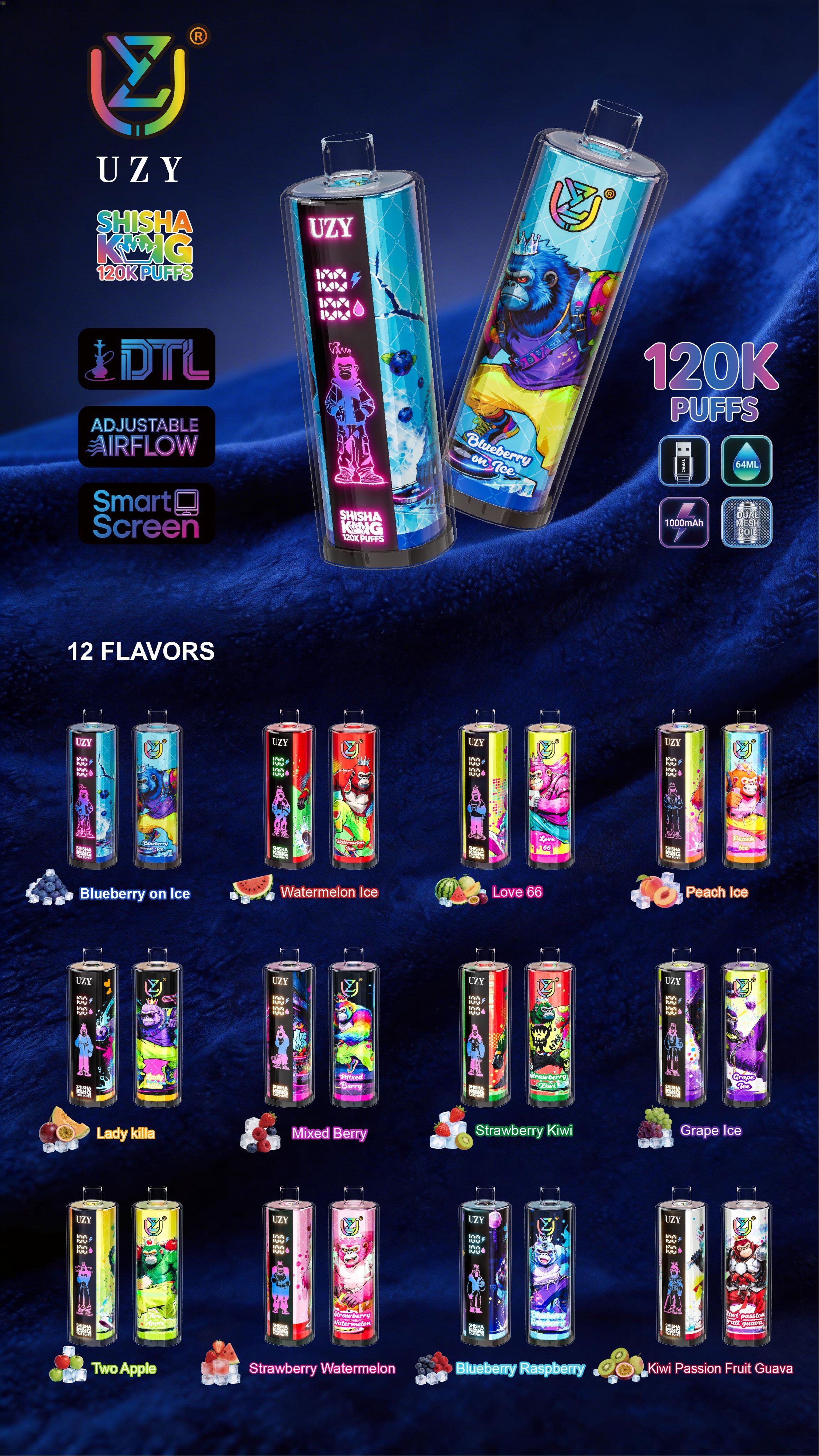 UZY Shisha Hookah King 120K crystal design and specifications