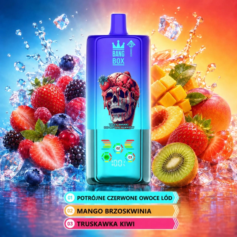 BangBox 80K 3 w 1 – truskawka z lodem, mango z brzoskwinią oraz truskawka z kiwi
