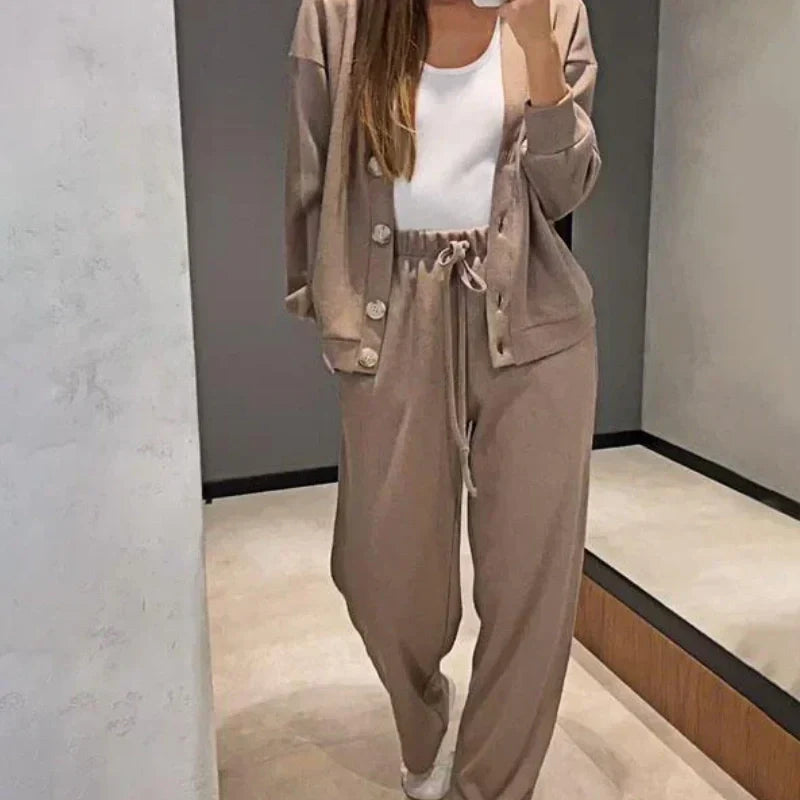 49% de desconto💥 Conjunto de casaco e calças de malha de duas peças para mulher com novo estilo outono