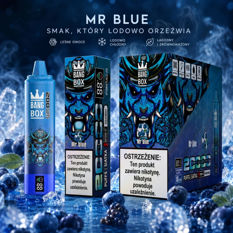 Bang Box 20000 Puffs Mr Blue jednorazowy vape owocowy niebieski smak jagodowy