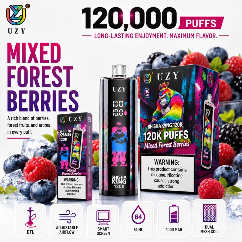 UZY Shisha Hookah King 120K Mixed Red Fruits Flavor Vape with Berry Fruit Combination