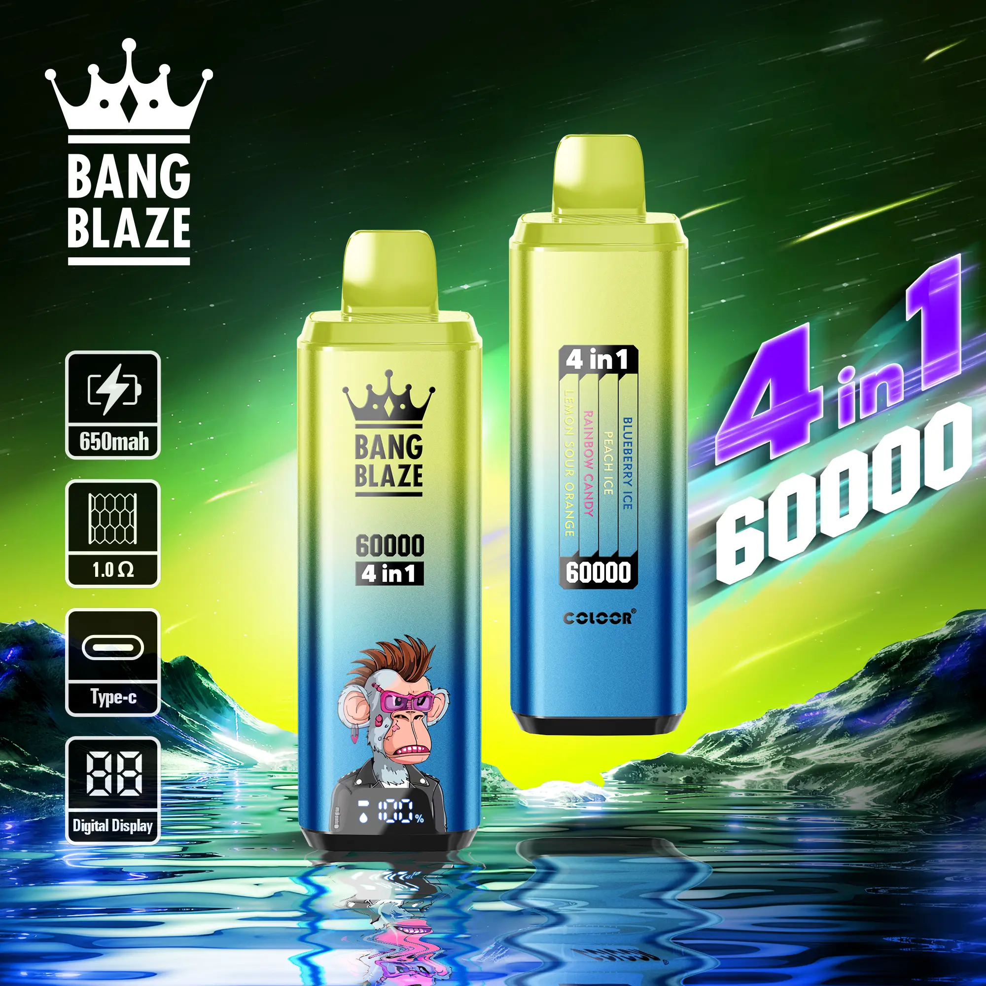 Bang Blaze 60000 60k Puffs 4 In 1 Flavors Newest Original Rechargeable Lcd Display Disposable Vape