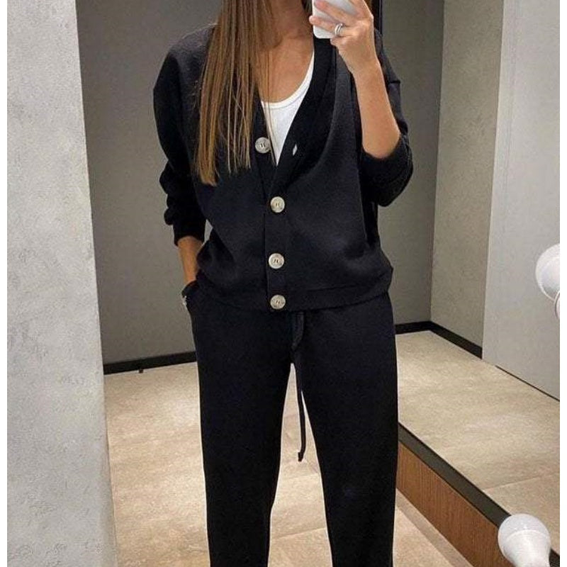 49% de desconto💥 Conjunto de casaco e calças de malha de duas peças para mulher com novo estilo outono