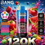 Vape descartável Bang Legend 120K 5 em 1 sabor Mistura de Maçã com maçã gelada, maçã e uva e mirtilo com uva
