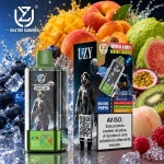 UZY Crystal 100.000 Puffs 4-em-1 vape descartável com sabores melão gelado e framboesa azul, cereja e melão, pêssego azedo e maracujá, kiwi