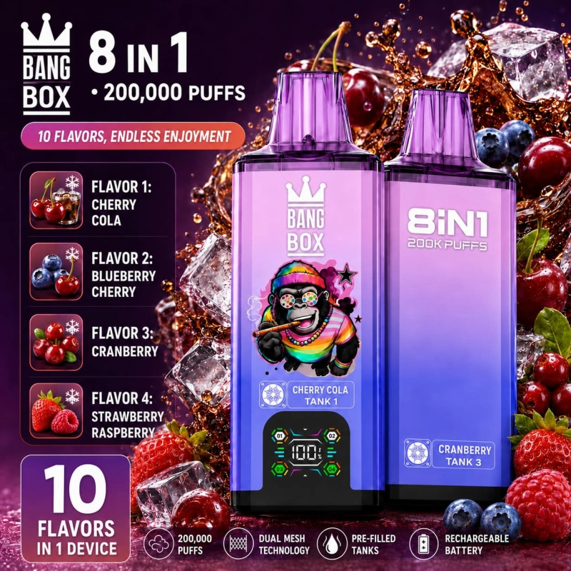 Bang Box 200K Cherry Soda Blueberry Cranberry Strawberry Raspberry flavor vape