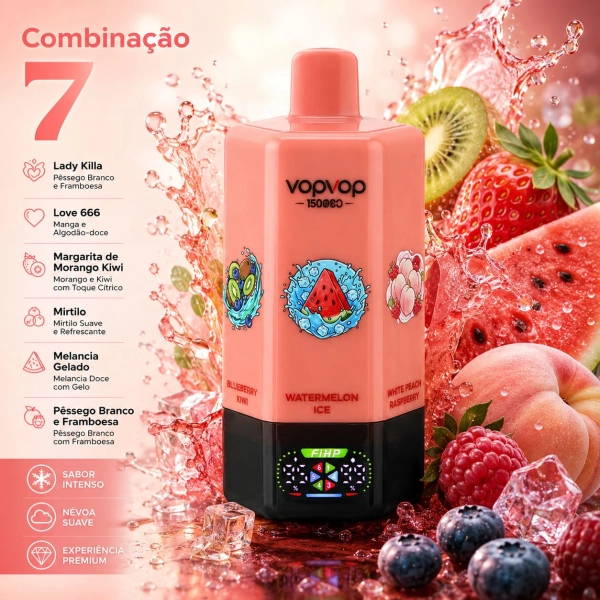 VOPVOP 150.000 Puffs Vape Descartável Recarregável 6 em 1 | 6 Sabores | USB-C | Portugal