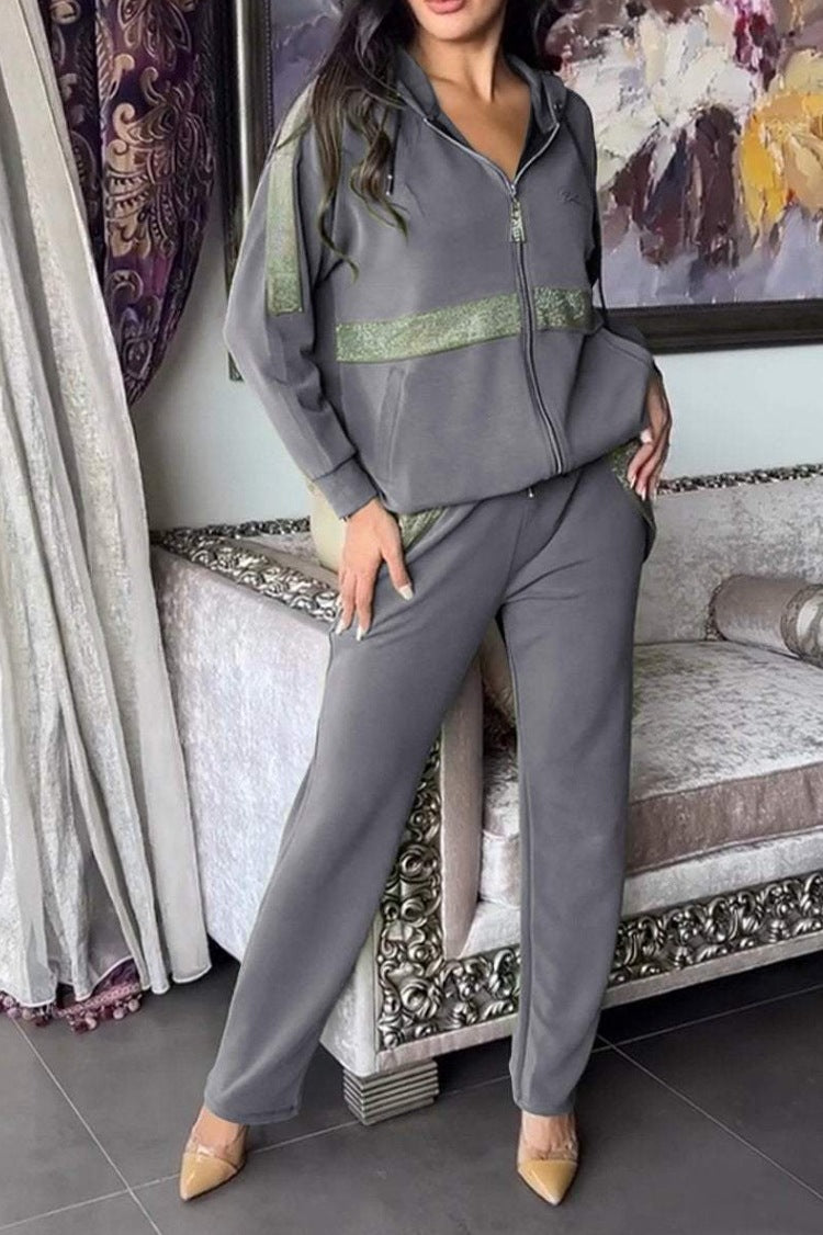 Novo outono e inverno casual conjunto de calças de manga comprida de duas peças