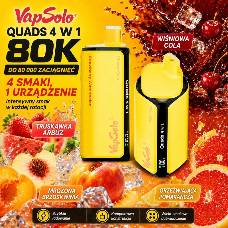 Vapsolo Quads 80K smaki – różowa lemoniada, kiwi marakuja guawa i truskawka banan