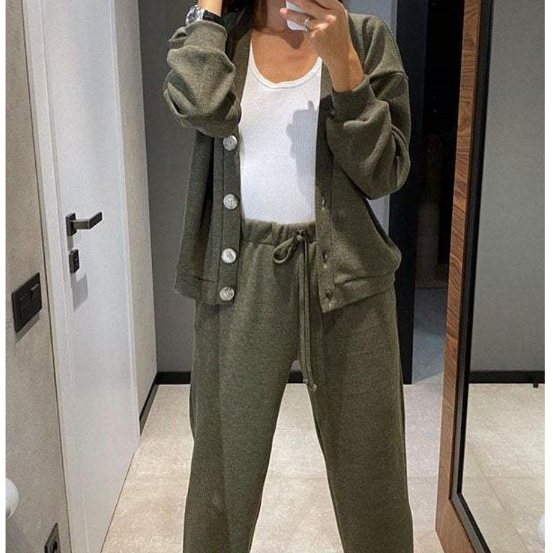 49% de desconto💥 Conjunto de casaco e calças de malha de duas peças para mulher com novo estilo outono