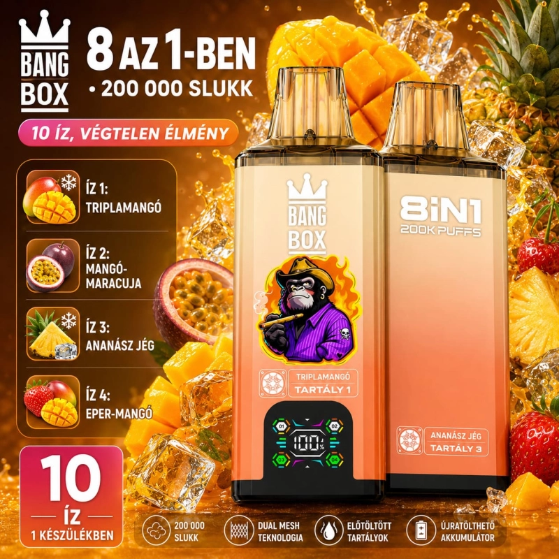 BangBox 200K vape 6 az 1-ben – trópusi mangó, maracuja, ananász és eper–mangó íz