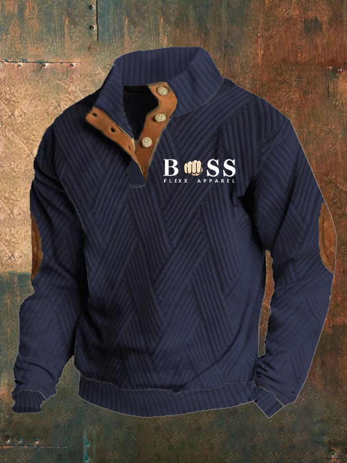 Sweatshirt casual para homem com design de letras retro em tecido xadrez jacquard