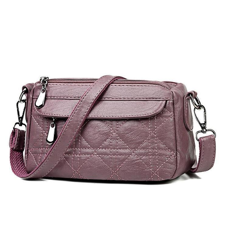 Bolsa de ombro inclinada de duas camadas de grande capacidade para mulheres, bolsa de couro macio lavado