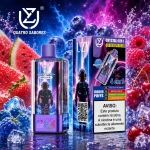 UZY Crystal 100.000 Puffs 4-em-1 vape descartável com sabores gelado de pêssego e mirtilos, cerejas, bebida energética e melão-líchia