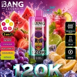 Vape Bang Legend 120K 5 em 1 sabor Pêssego com pêssego gelado, manga e pêssego e mirtilo com pêssego