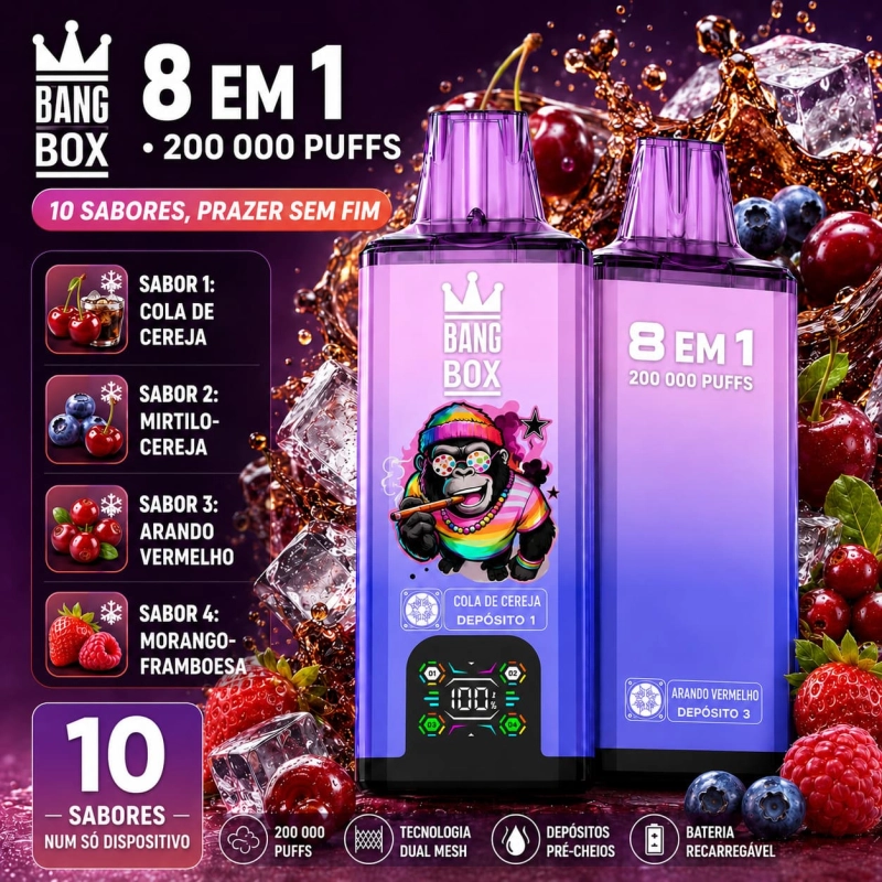 Vape descartável Bang Box sabor cereja refrescante com frutos vermelhos
