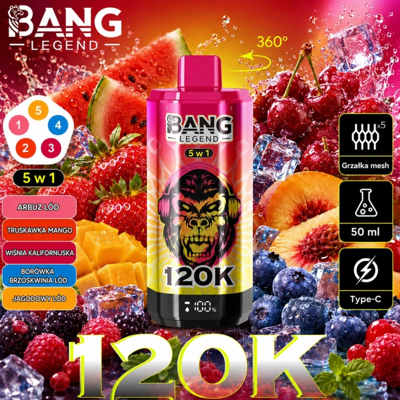 Bang Legend 120K smak Cytryna Limonka – świeży cytrusowy vape 5 w 1 LED