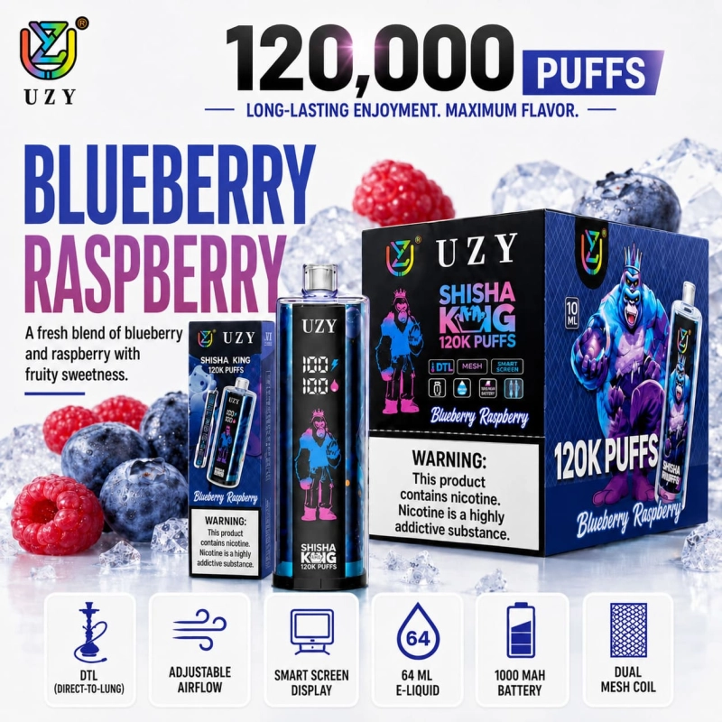 UZY Shisha Hookah King 120K Blueberry Raspberry Flavor Vape with Berry Flavor Mix