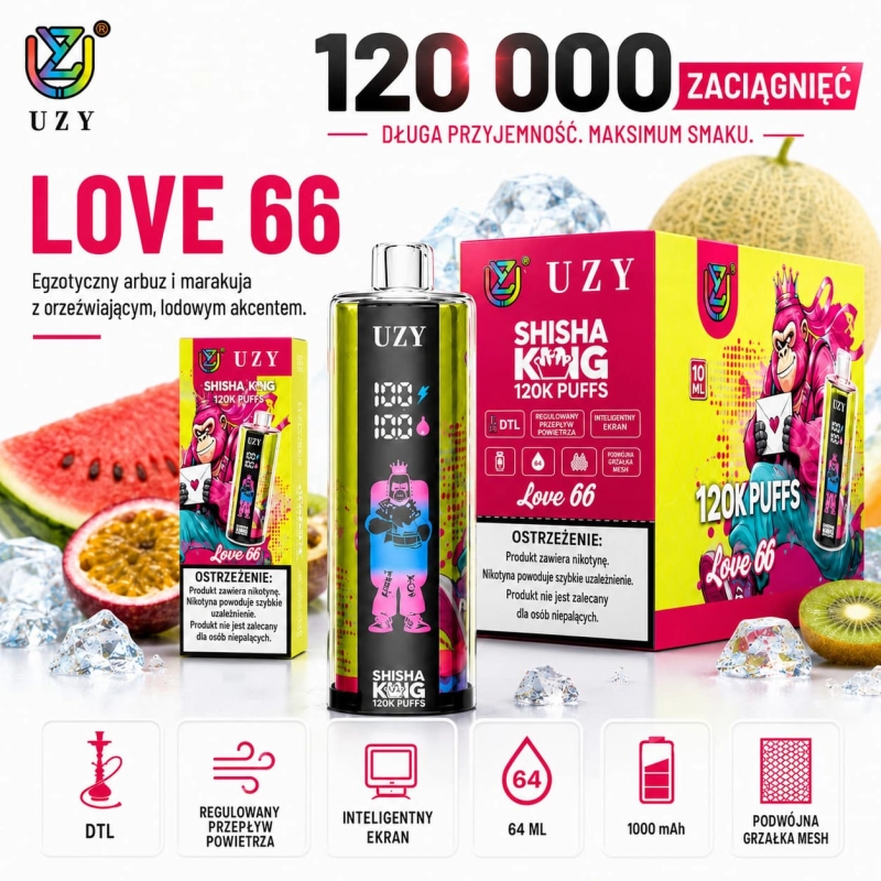Love 66 UZY Shisha Hookah King 120K egzotyczny smak vape