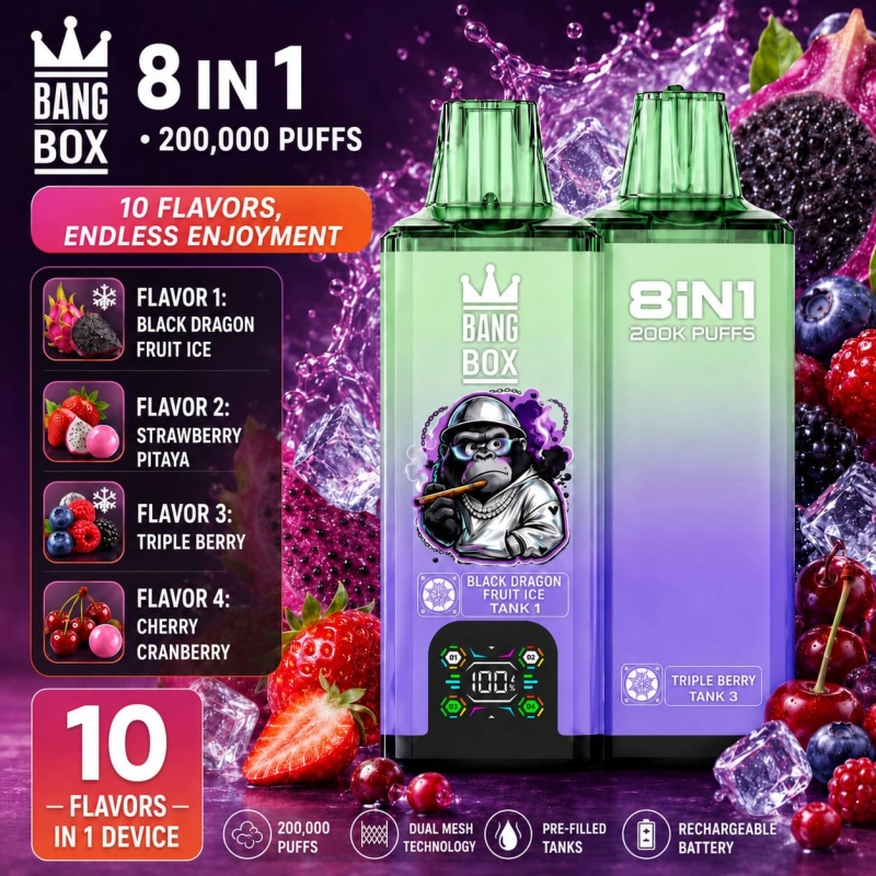 Bang Box 200K Black Dragon Ice Strawberry Pitaya Triple Berries Cherry Cranberry flavor vape