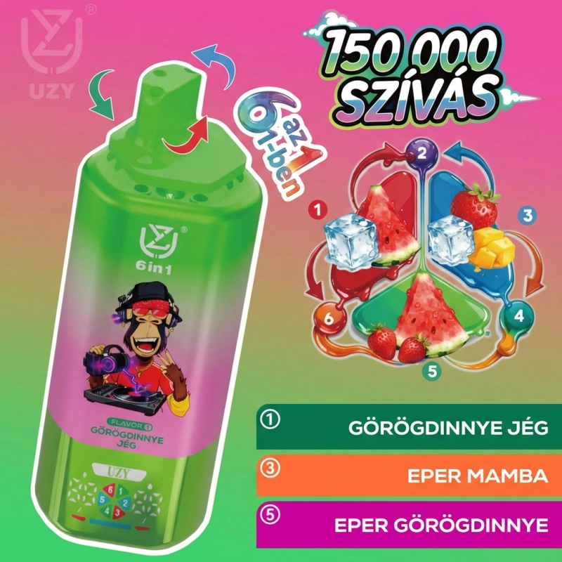 UZY 150K őszibarack jég, dupla alma és tripla mangó ízkombináció