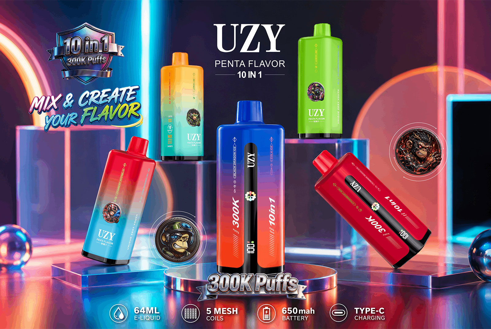 UZY Penta rotating mouthpiece and multicolor design