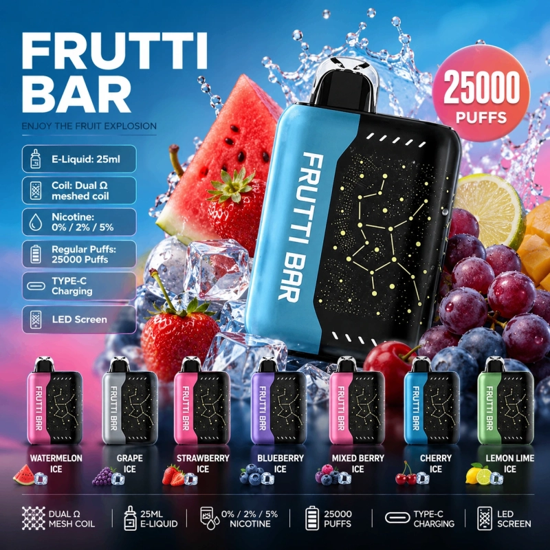 Frutti Bar FB25000 25000 puffs eldobható vape – prémium e-cigi Dual Mesh Coil és Type-C újratölthető akkumulátorral