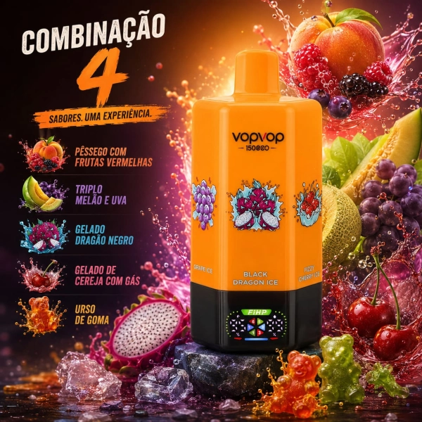 VOPVOP 150.000 Puffs Vape Descartável Recarregável 6 em 1 | 6 Sabores | USB-C | Portugal