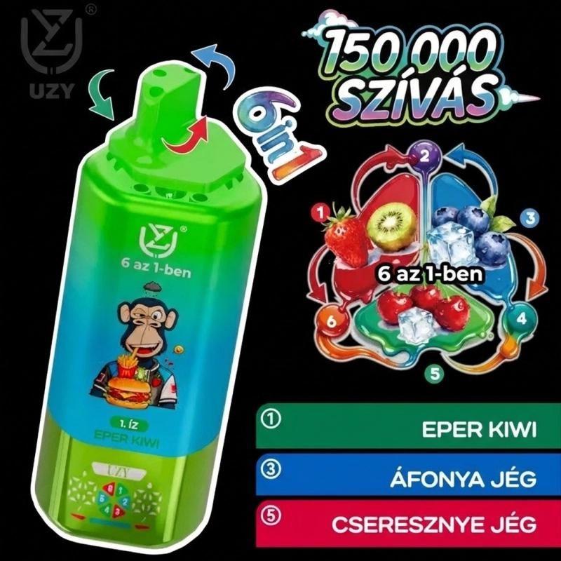 UZY 150K eper-sárkánygyümölcs, energiaital és málna-görögdinnye ízkombináció