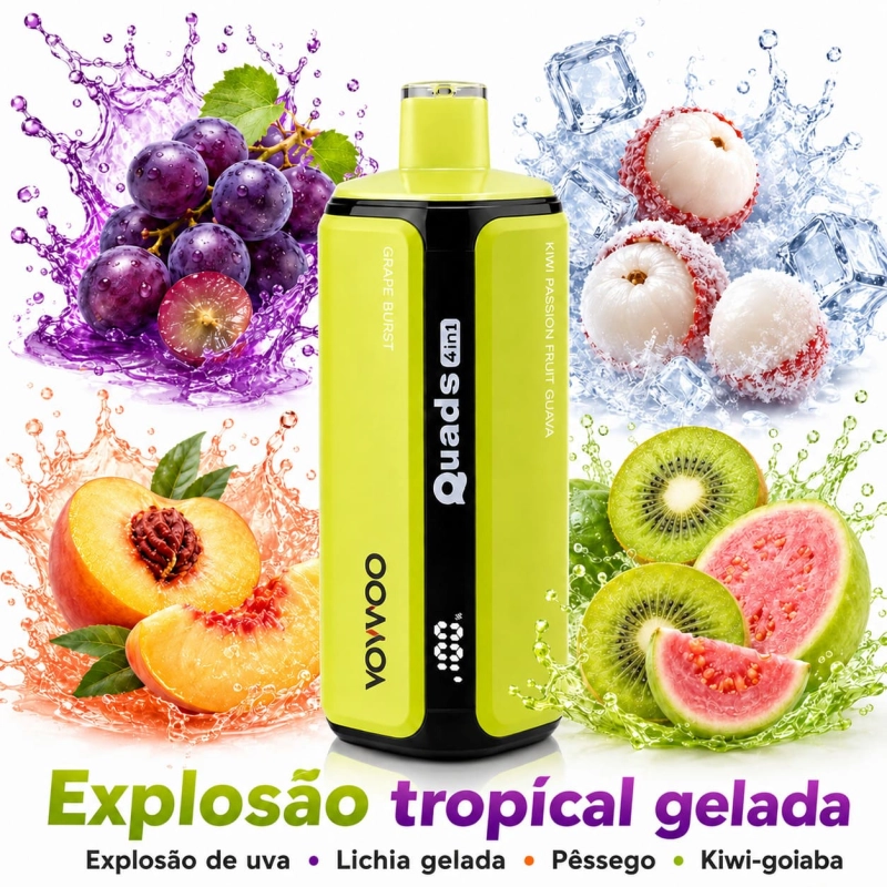 VopVop Quads 4 em 1 vape descartável 120000 puffs sabor Frozen Tropical com uva verde lichia pêssego kiwi e goiaba