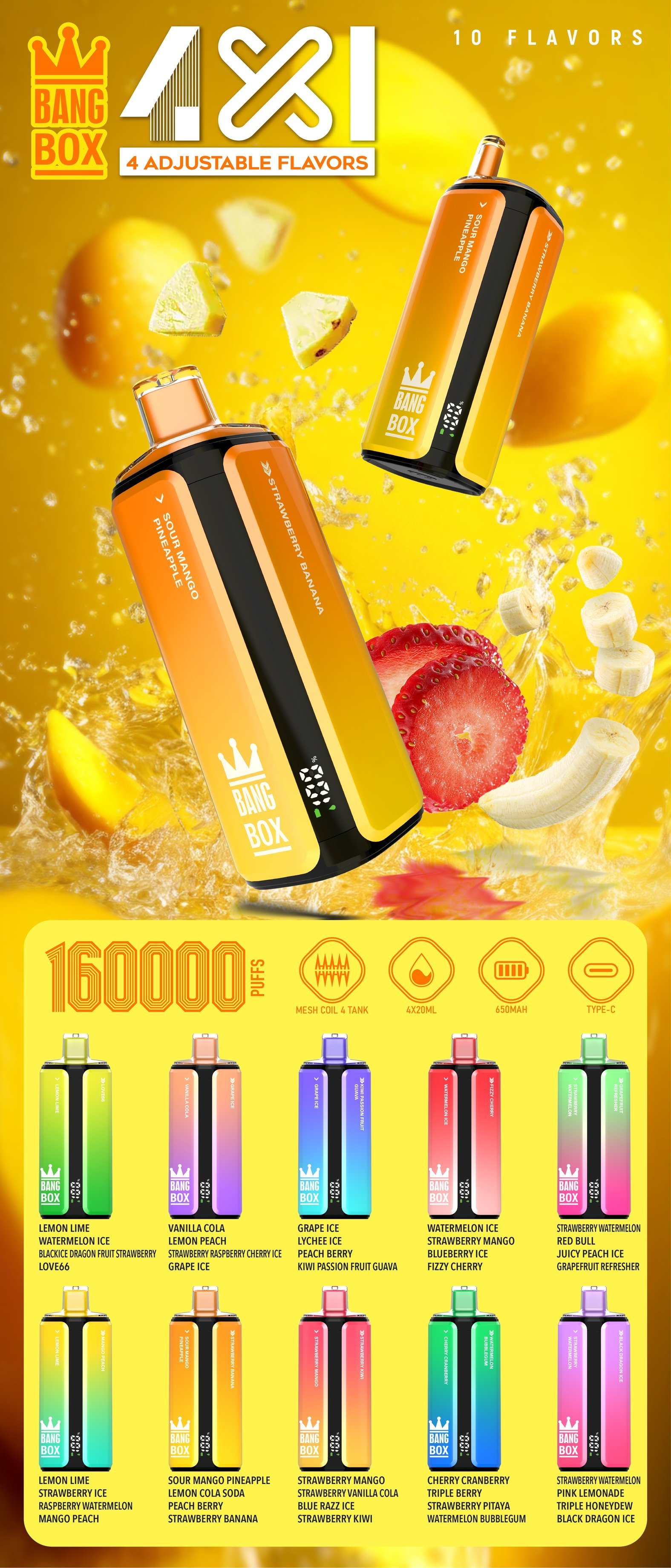 Bang Box 160K available four-flavour combinations