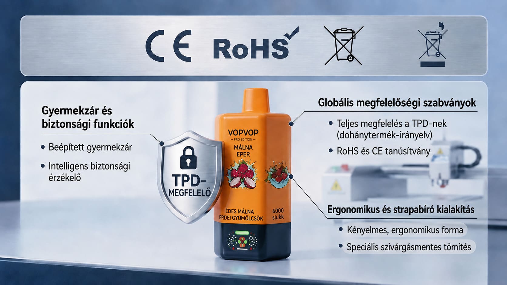 VOPVOP 6 az 1-ben eldobható vape kombináció gyümölcs ízek trópusi ananász mangó eper görögdinnye prémium e-cigaretta