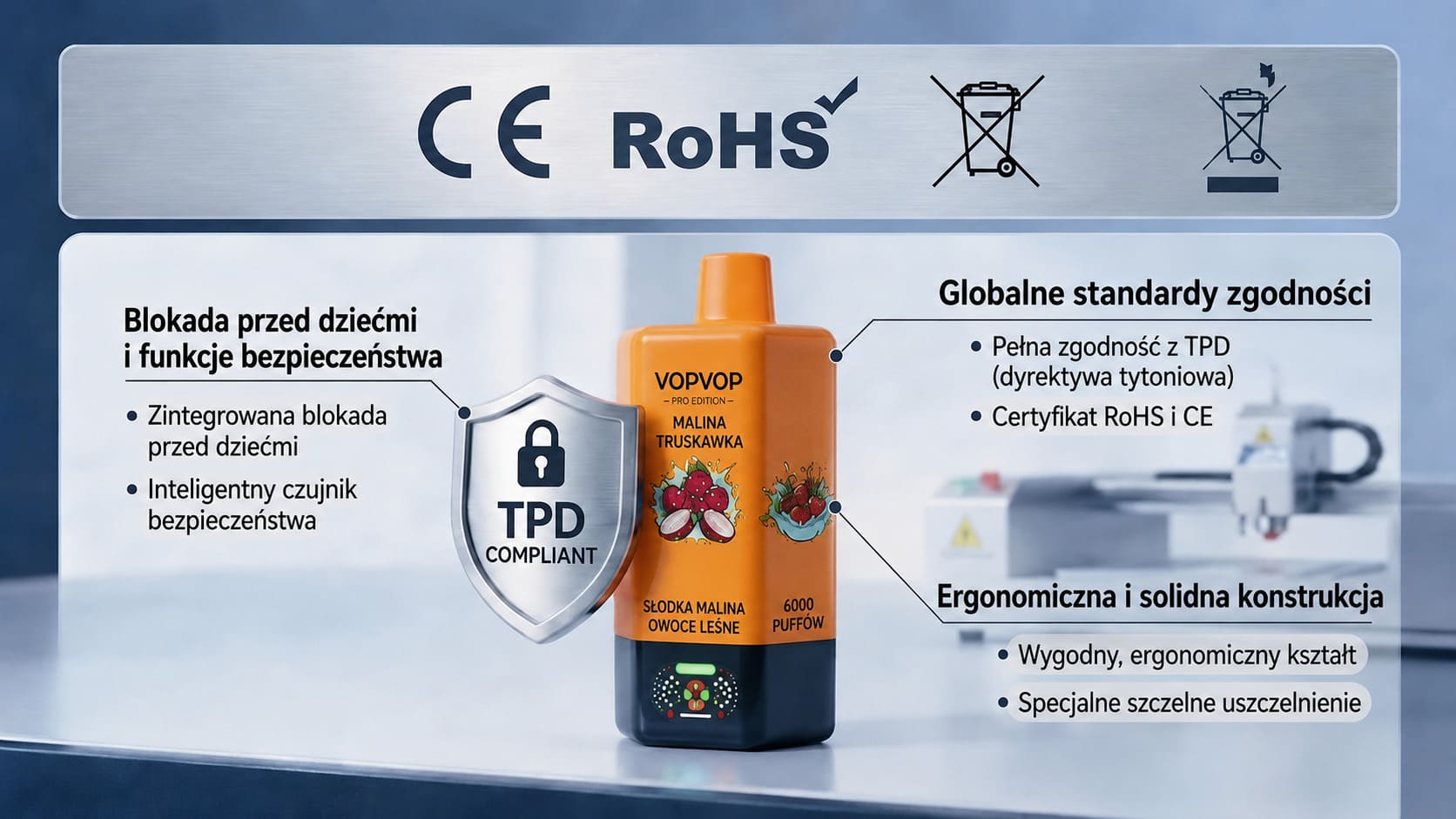 VOPVOP 150K 6w1 przełączane smaki jednorazowy e-papieros 150K puff wydajna bateria
