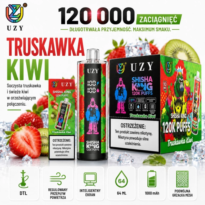 Truskawka-Kiwi UZY 120K strawberry kiwi vape ice flavor