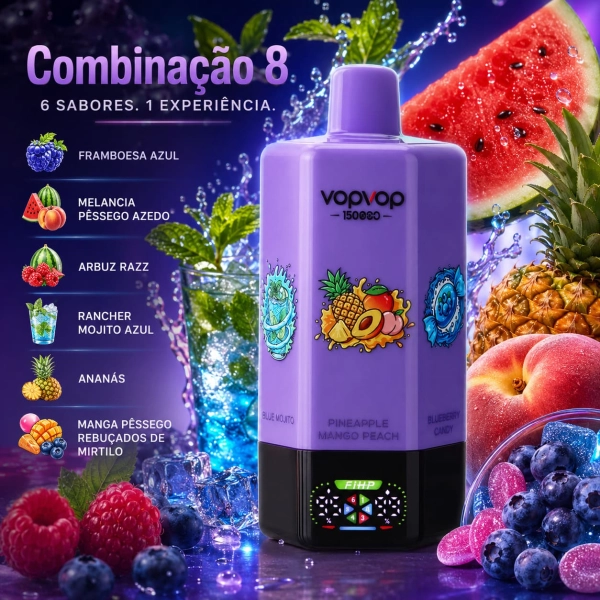VOPVOP 150.000 Puffs Vape Descartável Recarregável 6 em 1 | 6 Sabores | USB-C | Portugal