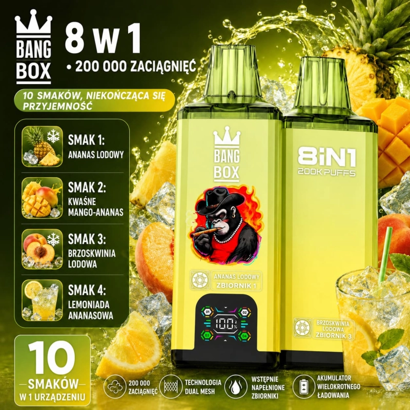 Bang Box 200K 8 w 1 – pitaja, truskawka, owoce leśne, wiśnia i żurawina – jednorazowy vape 200 000 zaciągnięć