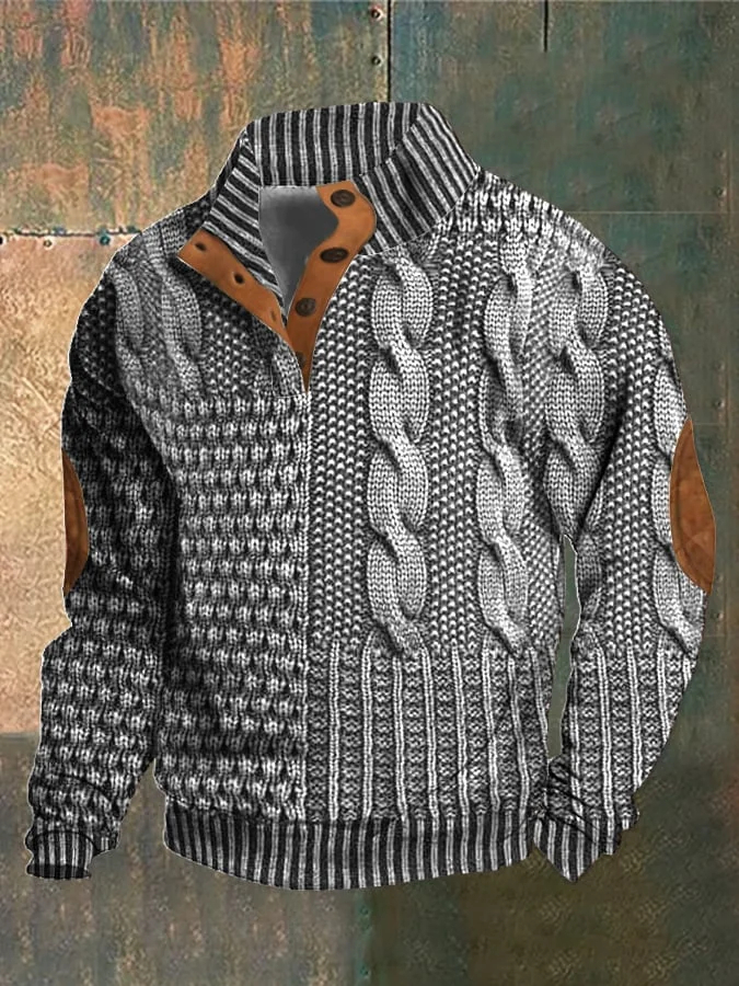 Camisa masculina casual retrô de caxemira com gola alta e botões