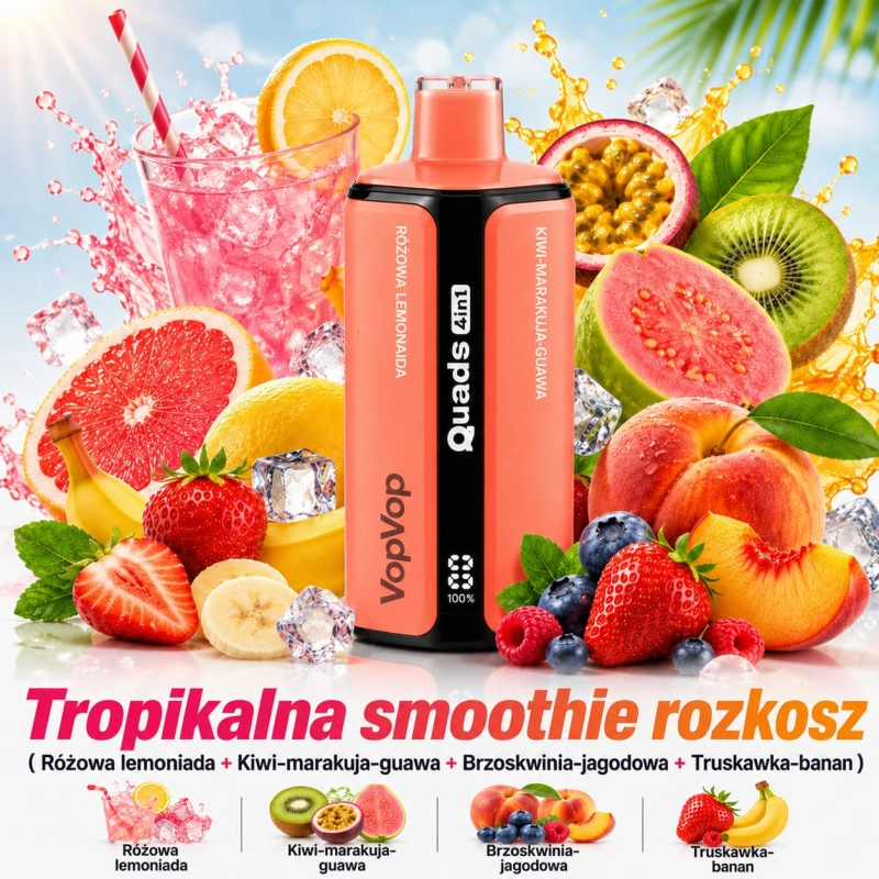 VopVop Quads 4w1 smak Pink Lemonade – świeży cytrusowy vape 120k zaciągnięć