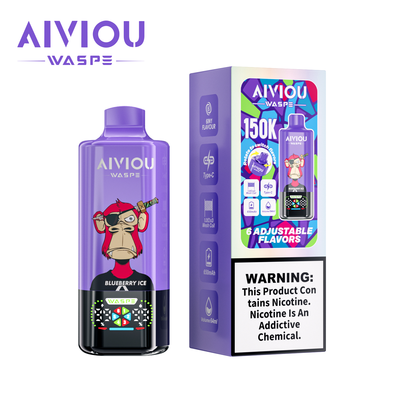 🚀 WASPE Aiviou 150 000 Puffs 6v1 Multi příchutě Vape