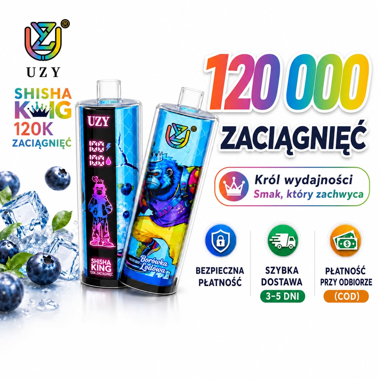 UZY 120K DTL vape 64ml 1000mAh ładowalny USB-C wyświetlacz LED jednorazowy vape specyfikacja