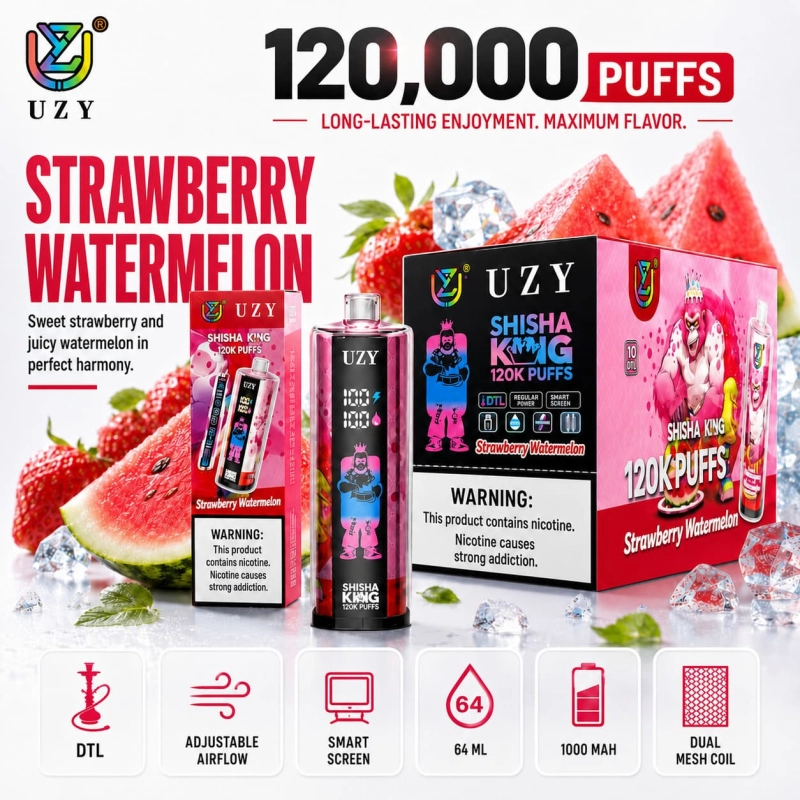 UZY Shisha Hookah King 120K Kiwi Passion Fruit Guava Flavor Vape with Tropical Fruit Blend