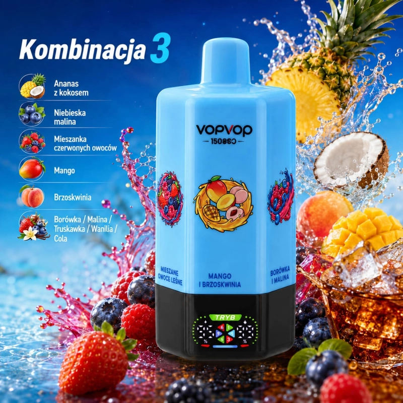 Kombinacja 3 smaków VOPVOP 160K – borówka, malina, liczi, kiwi i mieszanka jagodowa