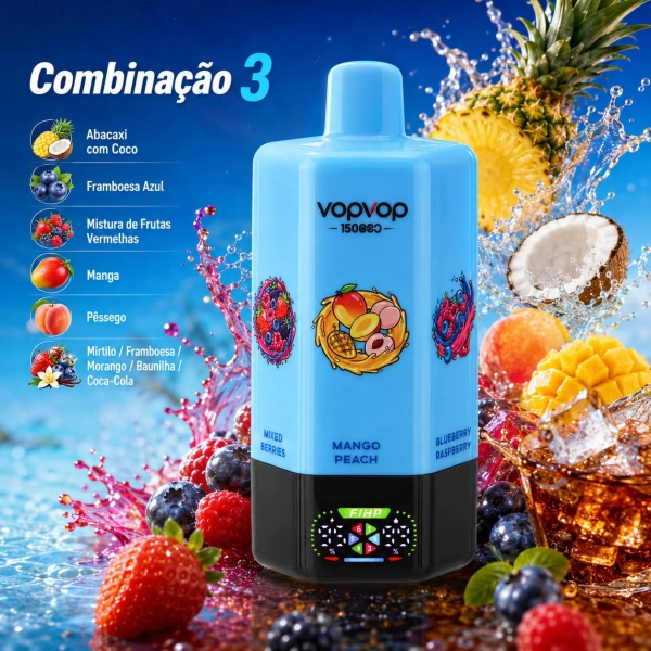 VOPVOP 150.000 Puffs Vape Descartável Recarregável 6 em 1 | 6 Sabores | USB-C | Portugal