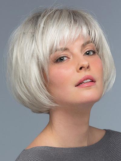 White Fluffy Straight Hair Oblique Bangs Short Hair