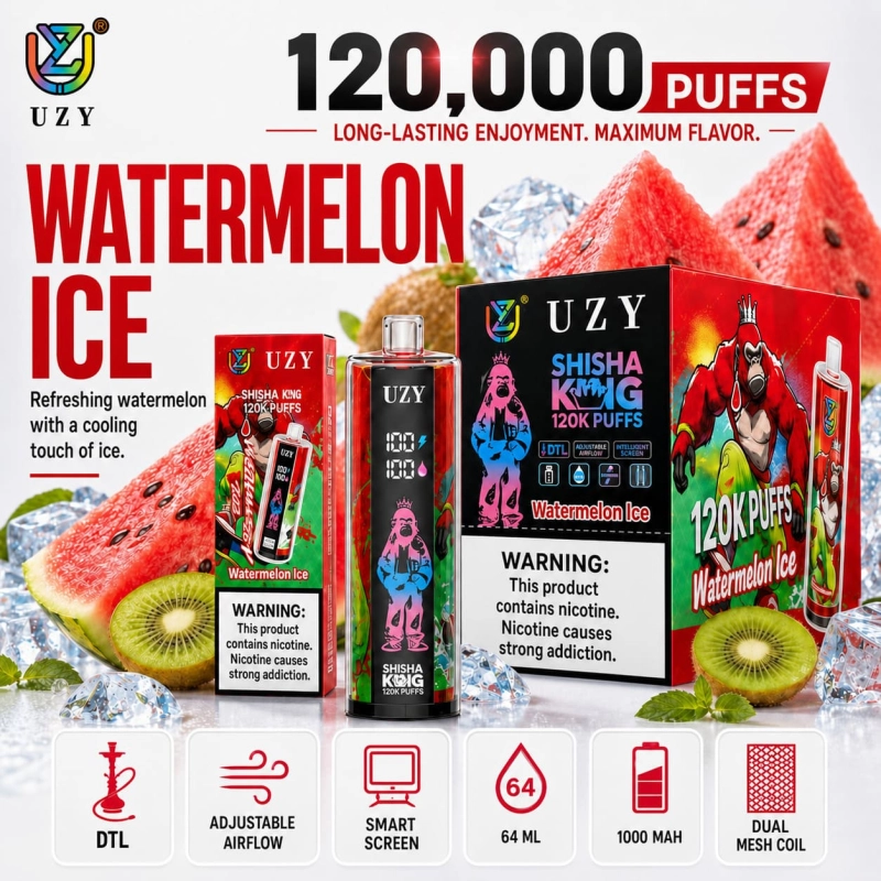 UZY Shisha Hookah King 120K Strawberry Watermelon Flavor Vape with Sweet Fruit Blend