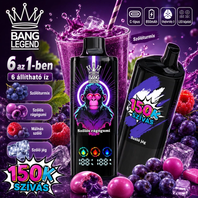 Szőlő smoothie és rágógumi ízű eldobható vape málnás szőlő aromával, kiegyensúlyozott ízprofilban