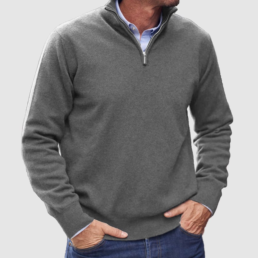 Men's Cashmere Zipper Basic Sweater handwoven