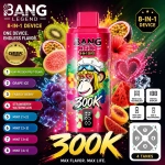 Bang Legend 300K 8-in-1 vape with Kiwi Passion Fruit Guava, Grape Ice, Passionate Kiss and Watermelon Sour Peach